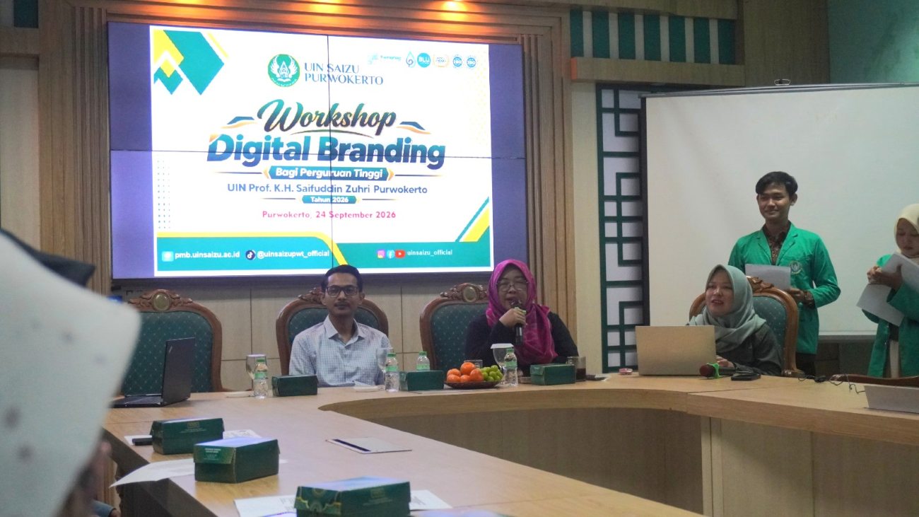 Pusat Promosi dan Informasi Mahasiswa Baru (PPIMB) UIN Saizu mengadakan Workshop Digital Branding bagi Perguruan Tinggi Tahun 2026, Kamis (24/9/2026), di Ruang Rapat Eks LPM, Lantai IV, Gedung Rektorat UIN Saizu. (Istimewa)